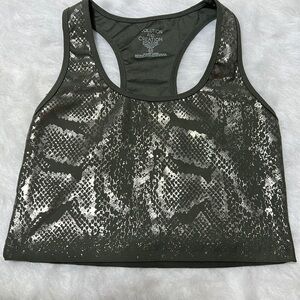 Evolution and creation, sports bra. Size medium. Olive green and silver.